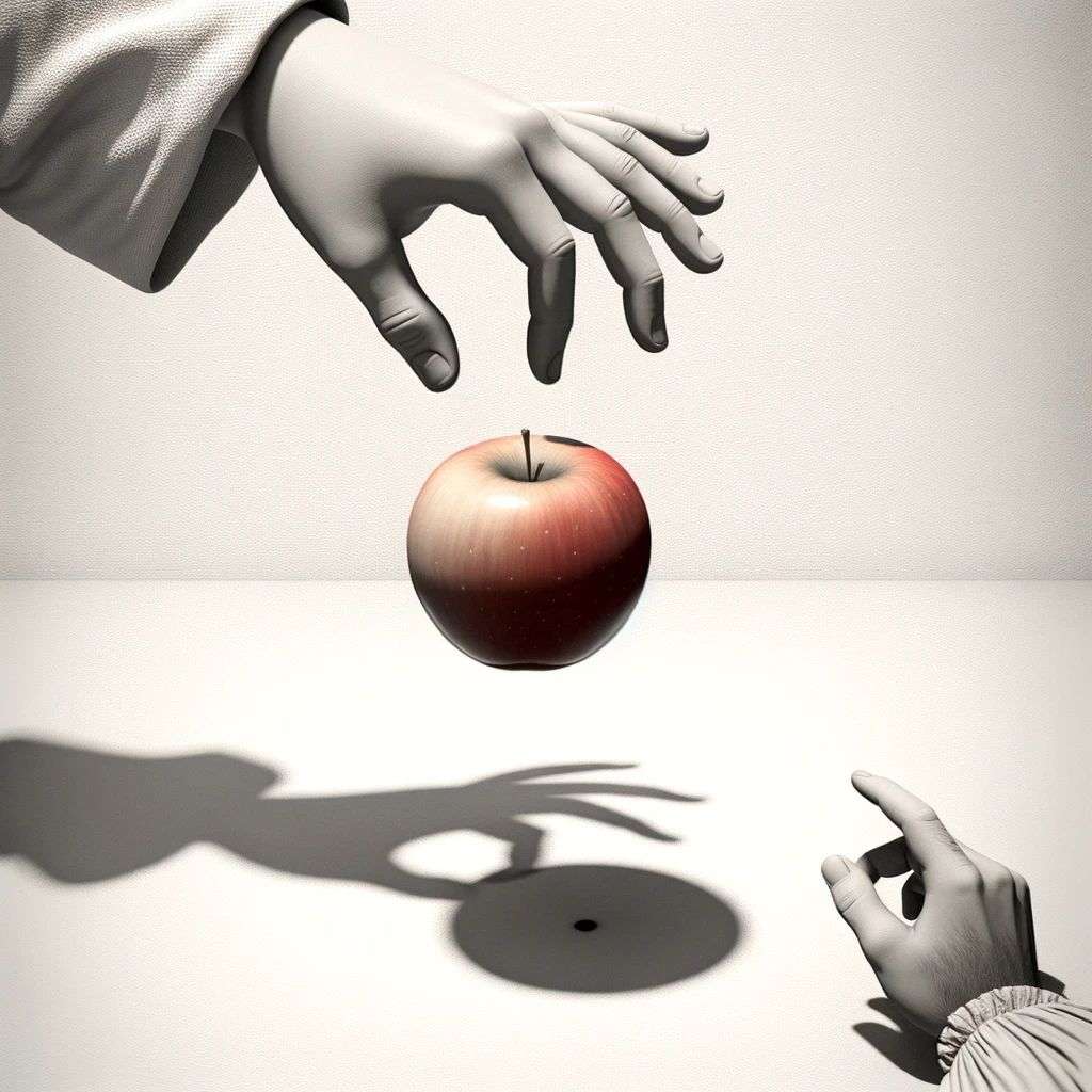 the discovery of gravity, digital art, faux-3D style